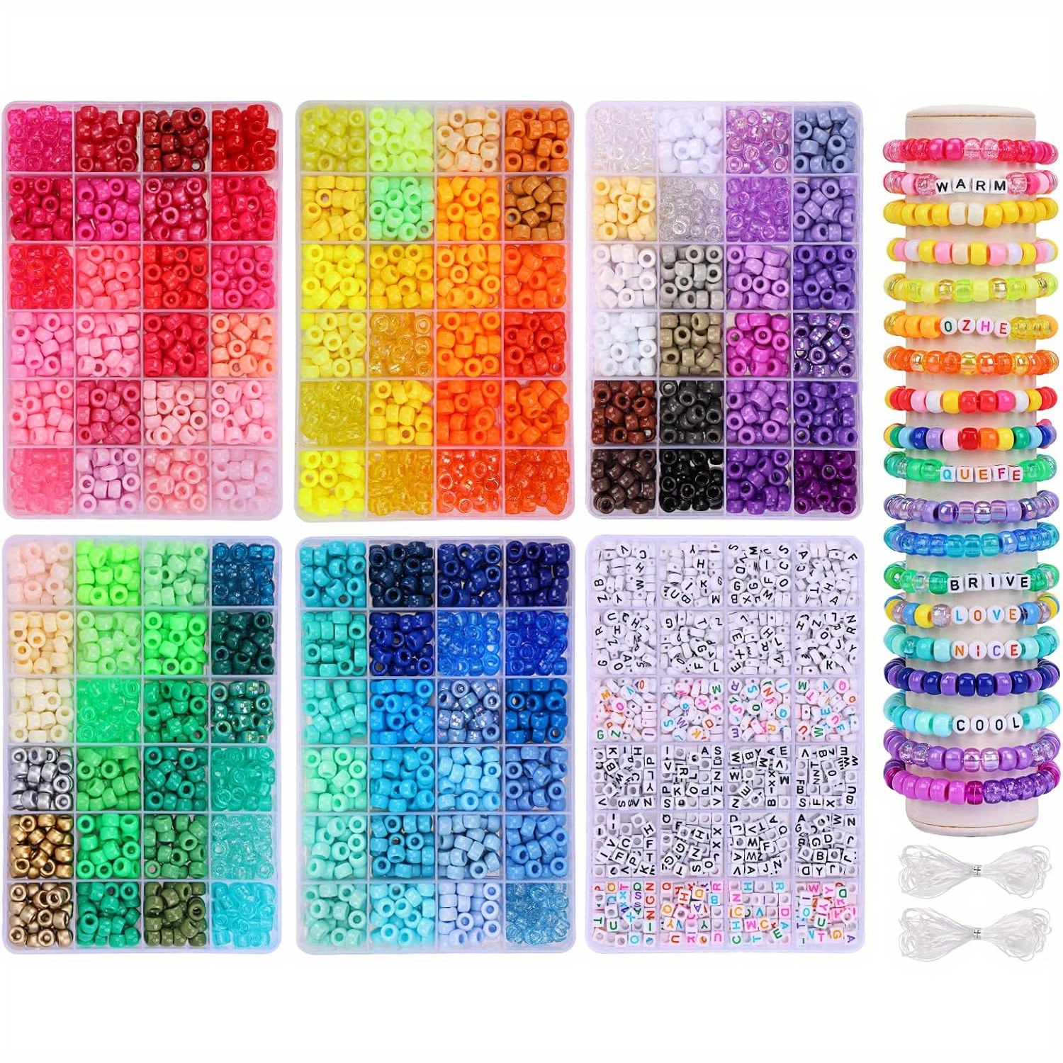 Image of 5 Boxes Pony Beads Friendship Bracelet Making Kit, 120 Colors Kandi Beads Suit For Jewelry Making, Plastic Rainbow Beads And Alphabet Beads For Gifts, Necklace And Craft