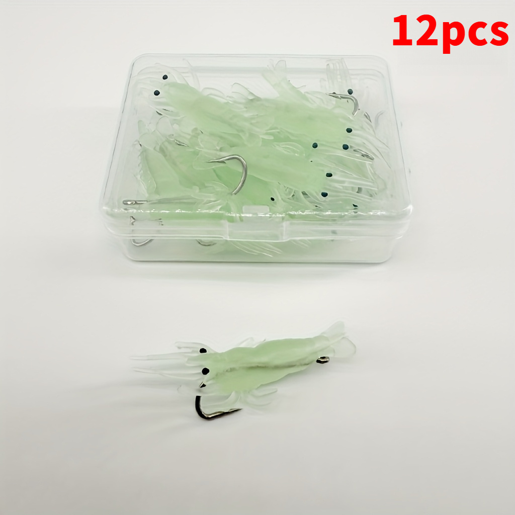 E-shop 12/18 Stück im Dunkeln leuchtender Garnelenköder – Im Dunkeln leuchtender Weichplastik-Köder mit Haken | Realistisches