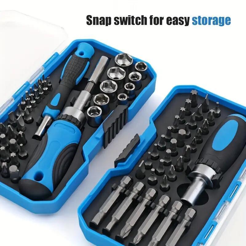 44pcs High Carbon Steel Ratchet Screwdriver Bit Socket Set, Portable Repair Tool, Includes One-piece Phillips Plum Hex, Tool Repair Kit For, Home, Garage