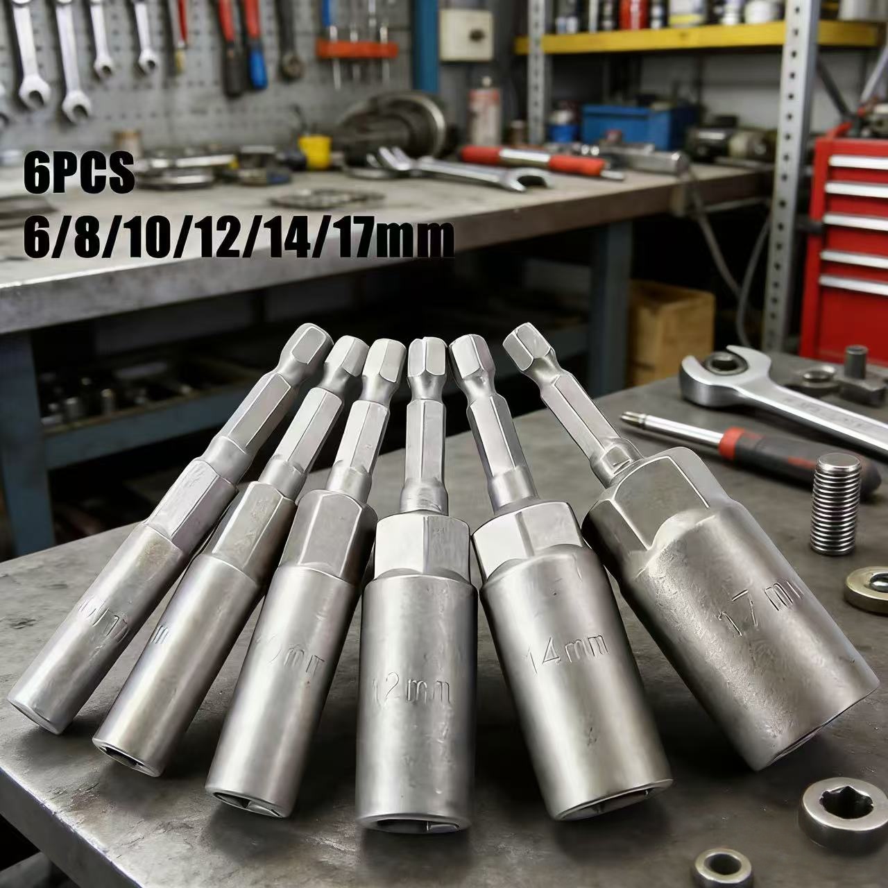 TEMU [6pcs Long Deep Nut] 6pcs 80mm Long Deep Nut Screwdriver Drill Bit | 6-17mm Impact Socket Adapter | 6. Hexagonal Socket - Precise Screwdriving