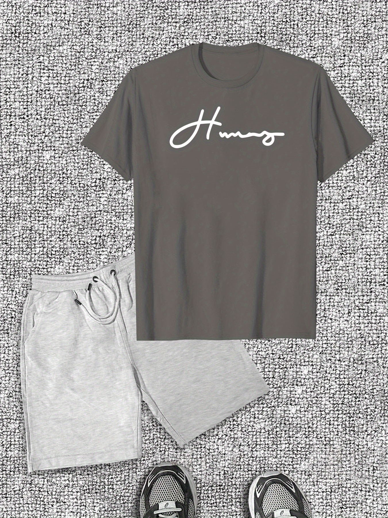 Men's Design Font English Pattern Short Sleeve T-Shirt Shorts Casual Set