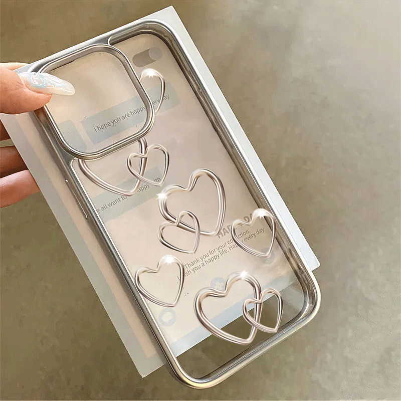 TEMU Блестящ Сребърен Калъф с Любовен Модел за