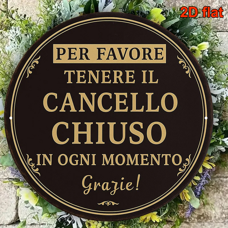 TEMU 2d Flat - Round Rustic Decorative Plaque Measuring 20.32x20.32 Cm, Featuring A Vintage Italian "please Keep Door Closed" Sign. This Durable,