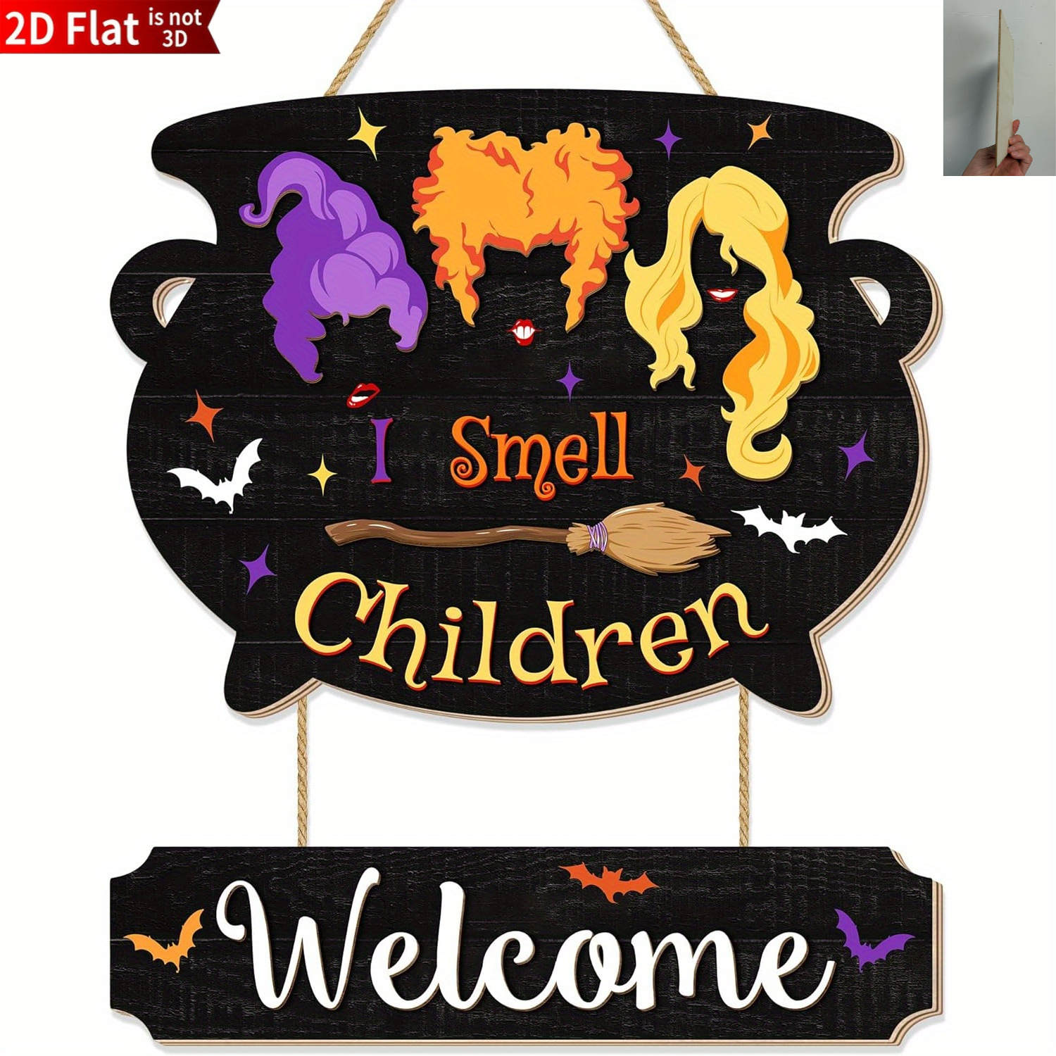 TEMU 2d Flat, 1 Set Of Halloween 's Cauldron Wooden Welcome Decoration, Wooden Hanging Halloween Porch Sign, Suitable For Farmhouse Front Door, Porch