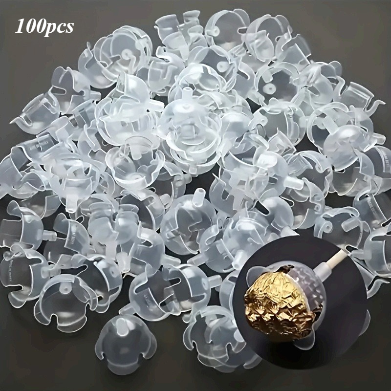 Image of 100pcs Clear Plastic Chocolate Ball Stands - Flower Bouquet Holder, Floral Candy Display Stand For Valentine's Day Gift Wrapping & Crafting, Flower Stands For Crafts