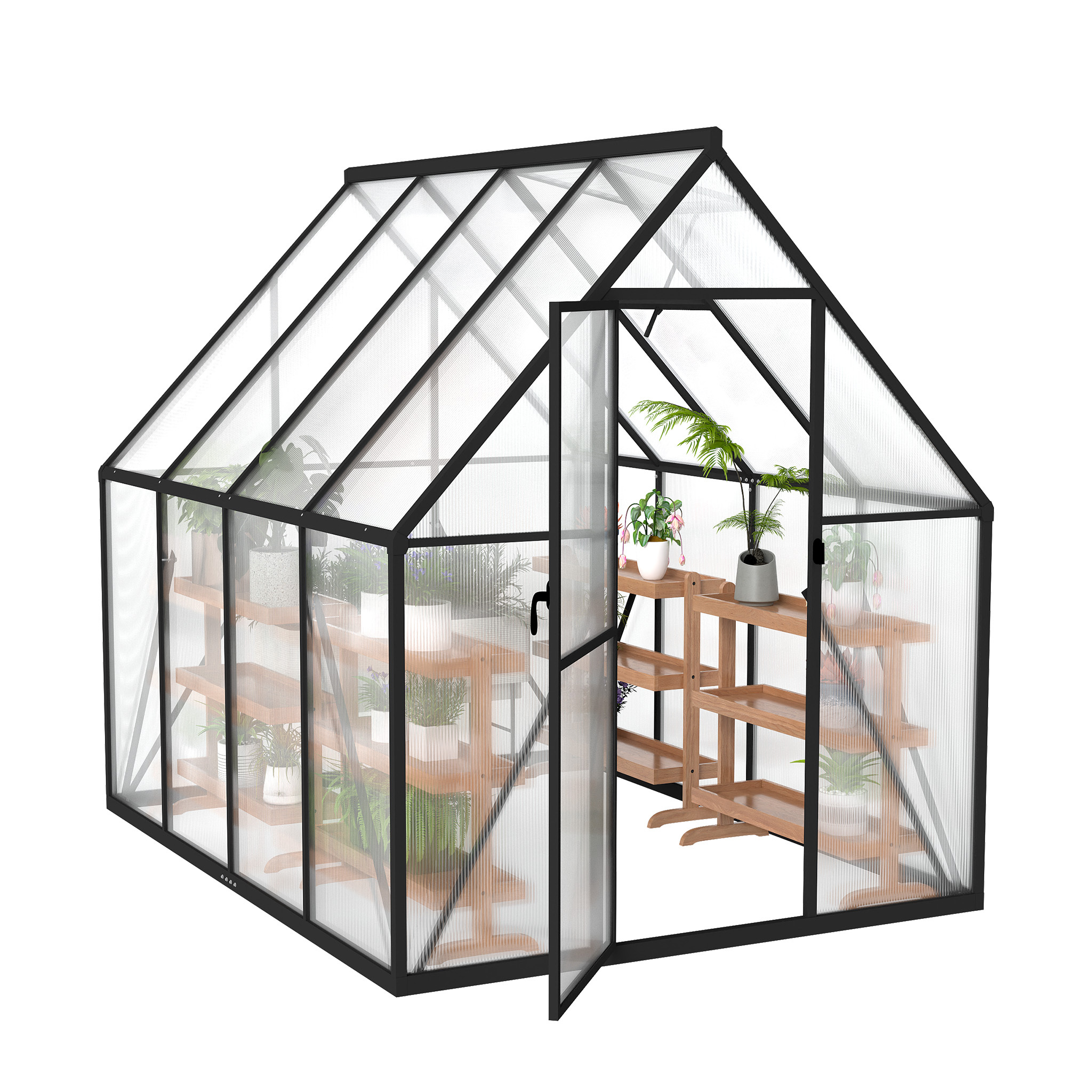 Image of Aluminium Greenhouse With Foundation Garden Greenhouses 4mm Pc Panels Weatherproof Greenhouse, With Windows Greenhouse For Garden & Cultivation, 6x10ft, 280x180x195cm