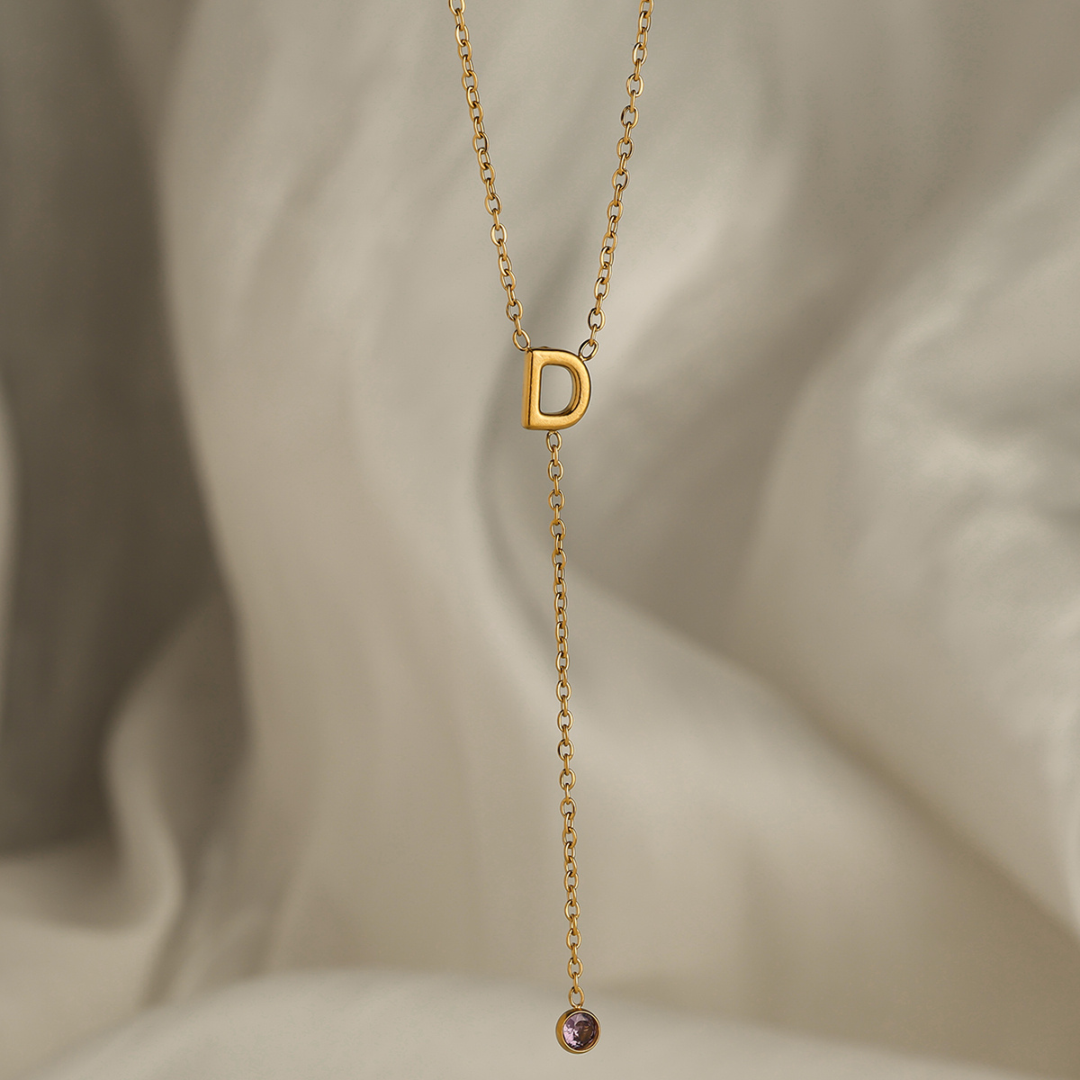 Golden Tone Minimalist Initial Necklace, Lariat Style