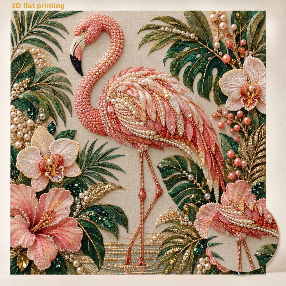 TEMU Pearl Art Painting Kit Handmade Pearl Painting Flamingo Decorative Painting Set Sparkling Gemstone Sticker Art 2d Flat Wall Art Hanging Painting