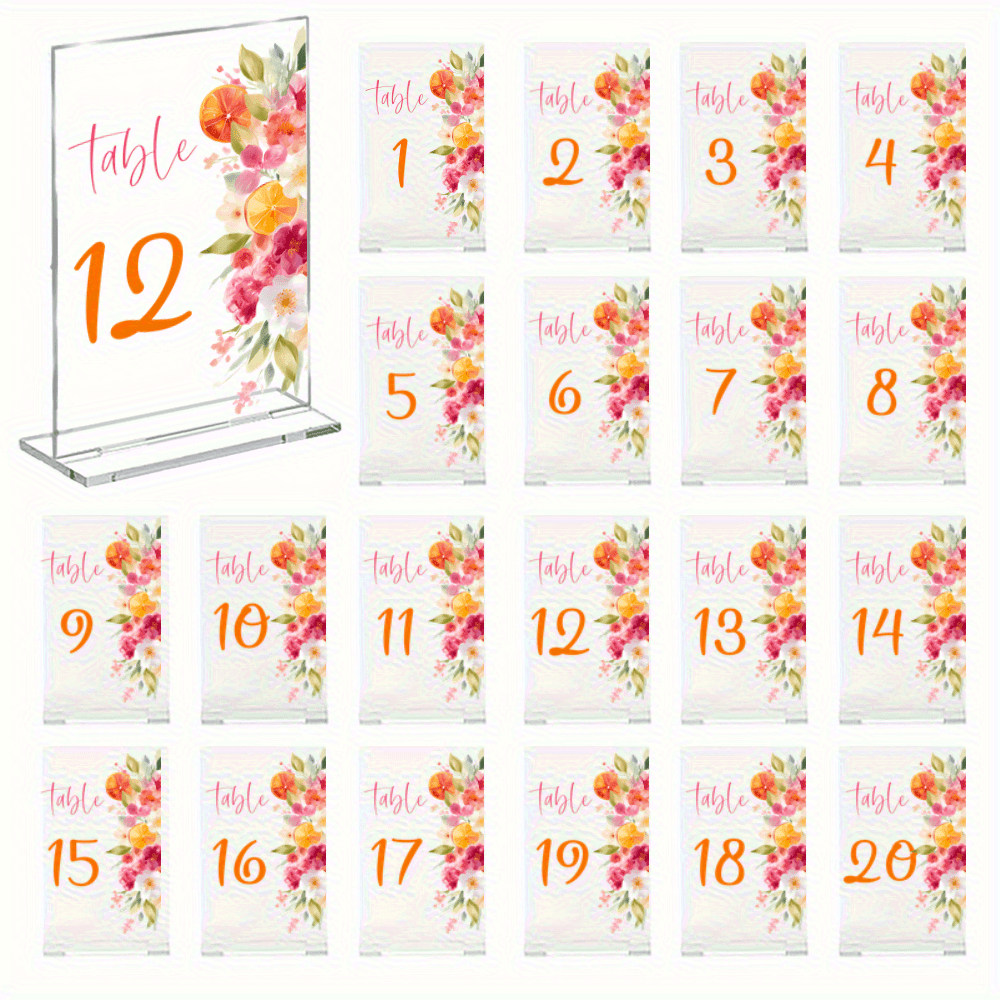 TEMU 20 Planches de Table Élégantes en Acrylique pour Mariage, Numéros 1 à 20, Design Transparent avec Colorés de Fruits, Idéal pour , Anniversaires