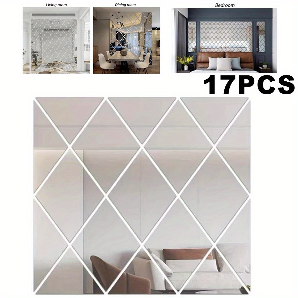 Set Of 17 Frameless Self-adhesive Tile Mirrors Measuring 50 X 50 Cm, Ideal For Decorating Your Home, Including The Living Room, Bathroom, And Bedroom