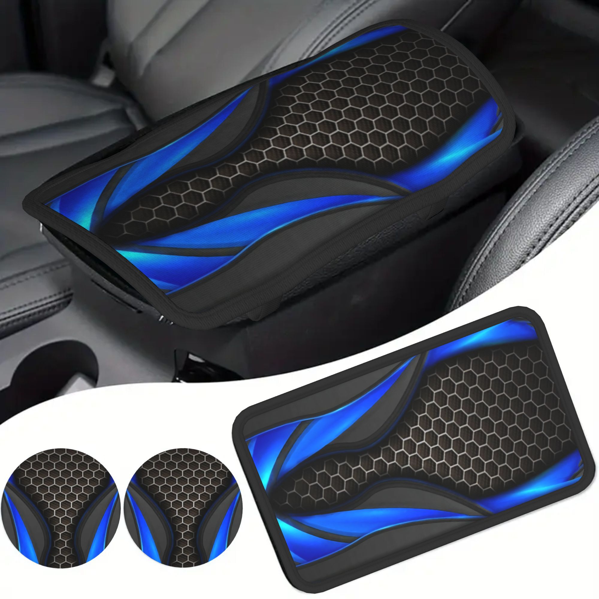 TEMU 2d Plane 3pcs Honeycomb Car Armrest Cover & Cup Coasters (1 Car Armrest Cover   2 Cup Coasters), Durable