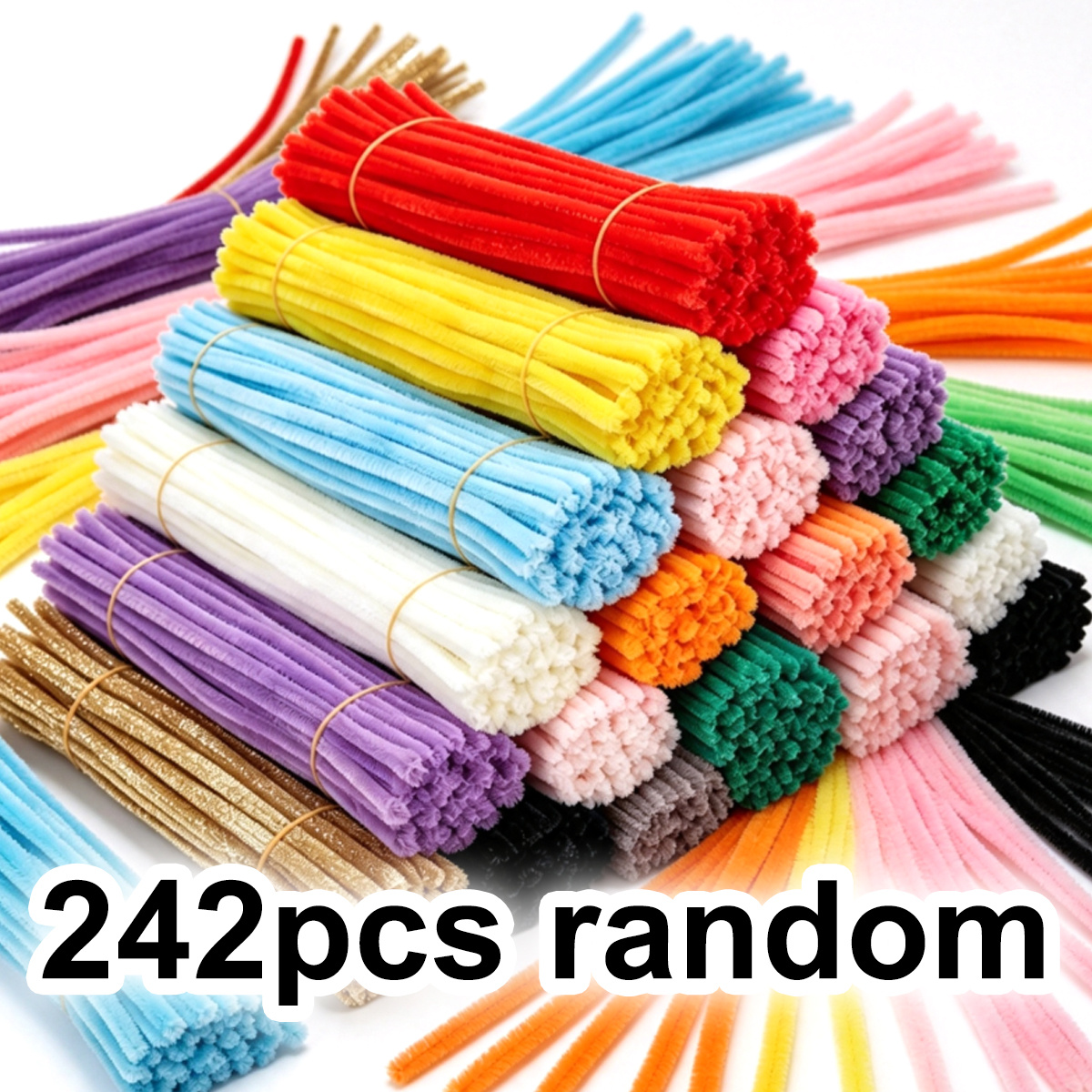TEMU 242pcs 11.8-inch Bulk Flexible Chenille Stems - Random Color Assorted Pipe Cleaners For Art, Floral Decorations, Animal Crafts & Projects Zsy