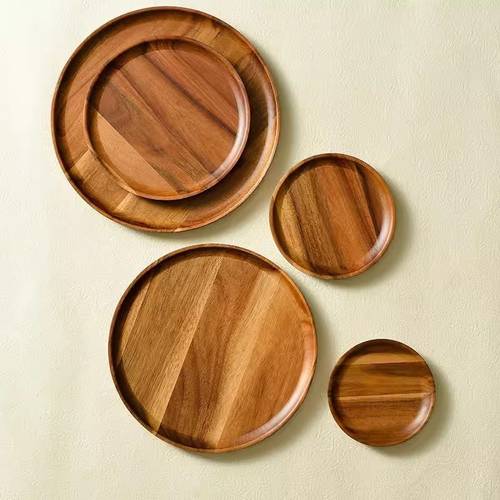 acacia wood serving tray round stackable suitable for charcuterie board appetizers parties plate for kitchen entertaining wood platter for cheese meat snacks 4 12 inch