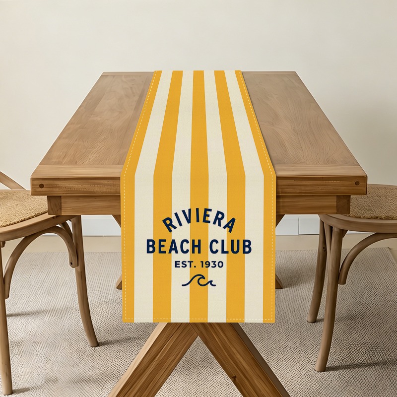 TEMU Chemin de pièce vintage à rayures jaunes et blanches, décoration de table imprimée Riviera Beach - Décor de cuisine moderne, plusieurs tailles
