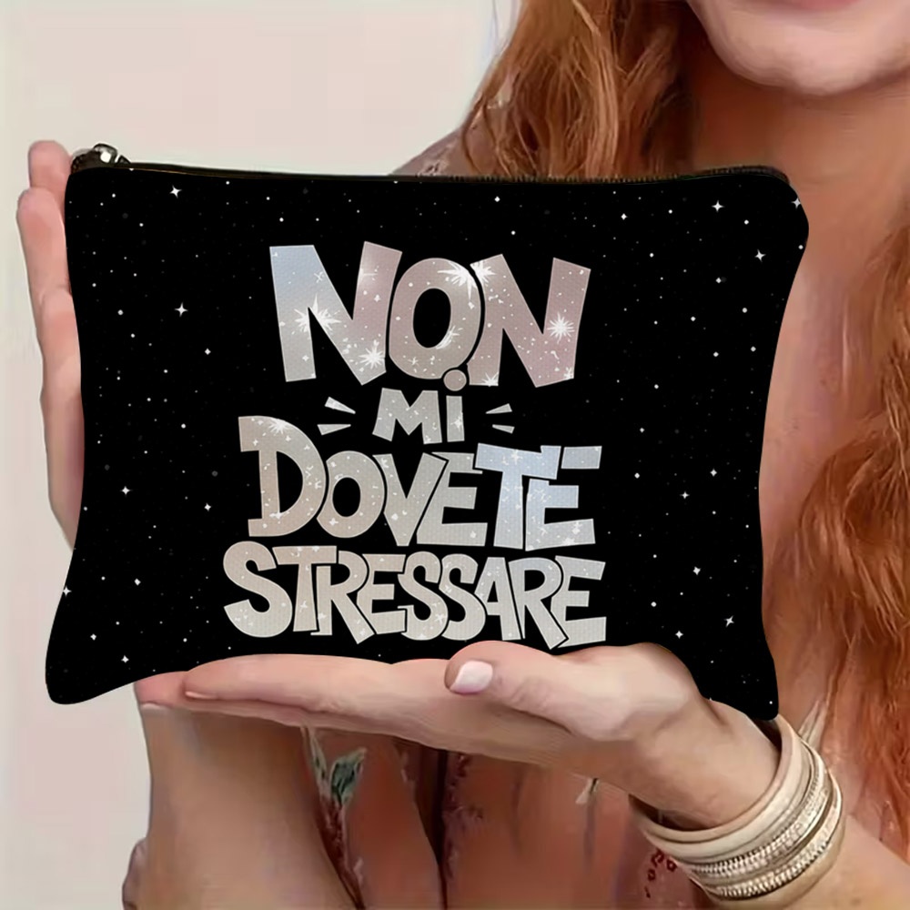 TEMU 1pc Italian Cosmetic Bag "non Mi Dovete Stressare" (don') - Gradient Sparkly Starry Night Toiletry Pouch, Double-sided Zipper Suitable For