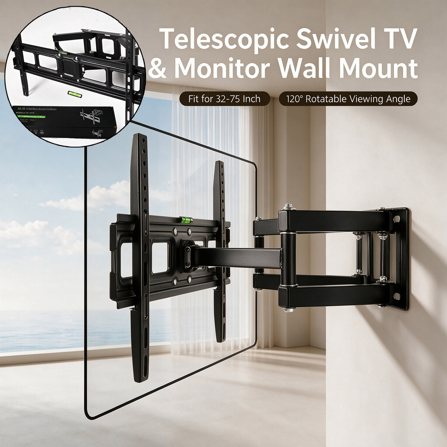 Full Motion Tv Wall Mount For 32-75 Inch Tvs - Supports Up To 40kg, Swivel, And Extension - Compatible With Vesa 600 X 400 Mm - For Home Theater And Living Room