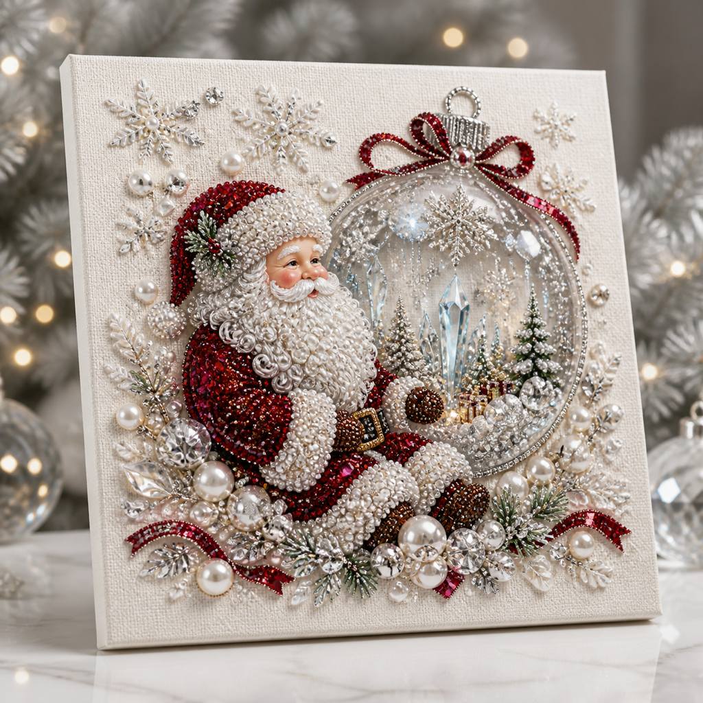 TEMU Peinture Diamant 2D Plate Perle Artisanat Peinture Père Noël Boule de Cristal Hiver Neige Glace Paysage Décoration Perle Motif Toile Décorative