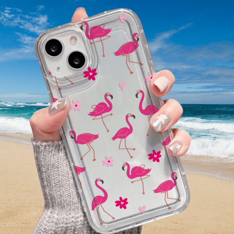 TEMU Phone Case: Full-screen Flamingo Pattern Transparent Air Cushion Phone Case Compatible With Iphone 11/12/13/14/15/16/xs/xr/x/7/8/12/13