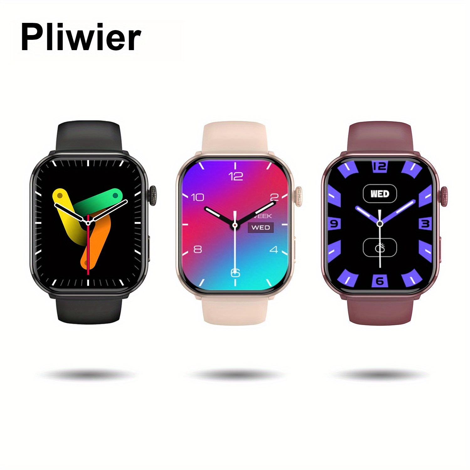Montre Connectée Pliwier pour Hommes et Femmes, Écran AMOLED Toujours Allumé, Montre Fitness avec Fonction d'Appels Sans Fil, 100+ Modes Sportifs, Podomètre, Compatible Android iPhone, Disponible en Trois Couleurs