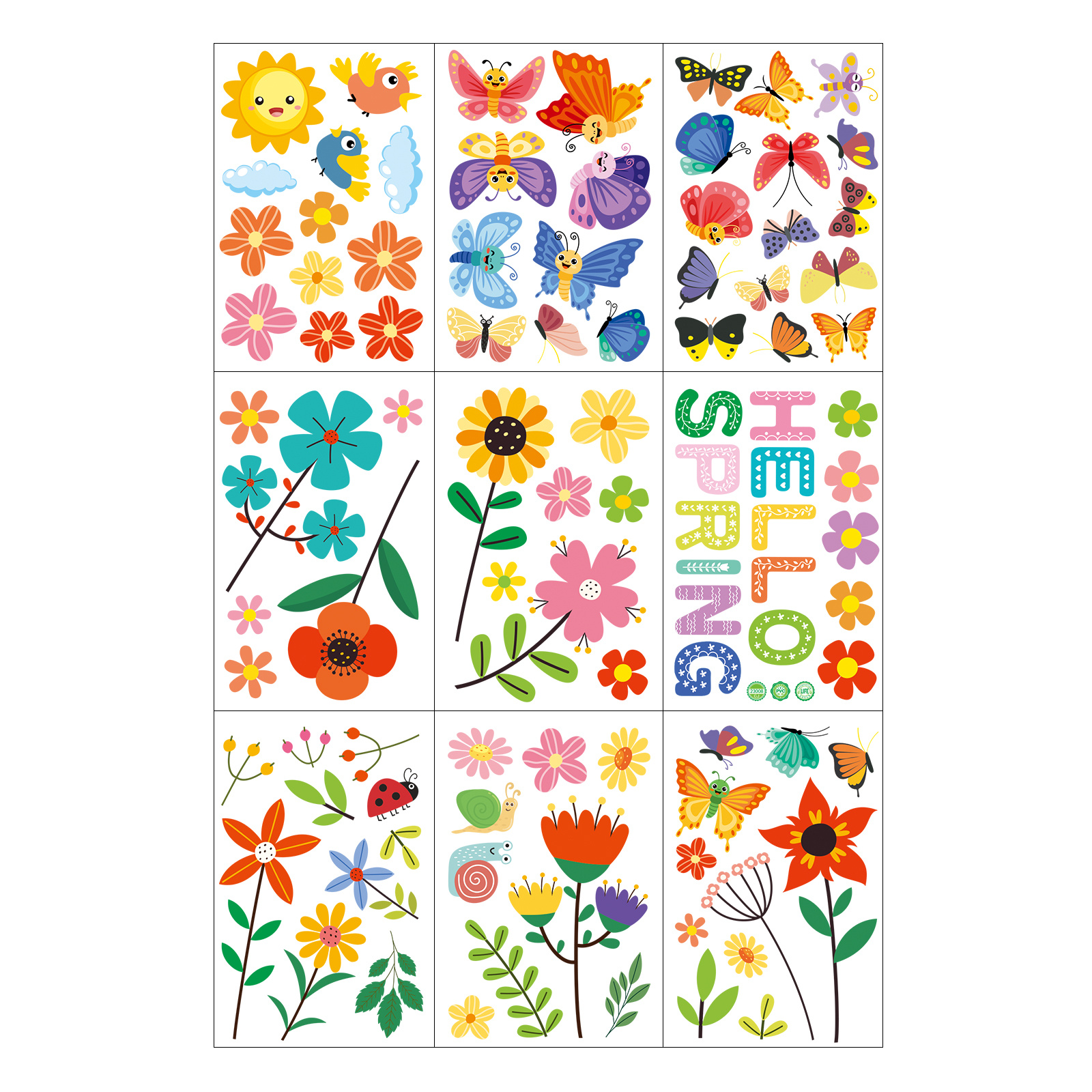Image of 86pcs Of Spring And Summer Window Decorations Featuring Removable Gel Stickers And Colorful Flower Decals For Glass Windows