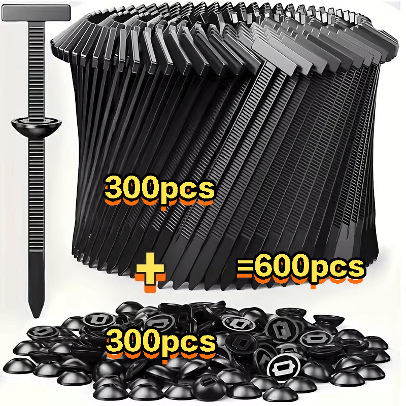 TEMU 600pcs Heavy-duty Self-locking Cable Ties With Black Plastic Zipper Pulls - Uv-resistant, High-strength Nylon Locking Mechanism - Organizing
