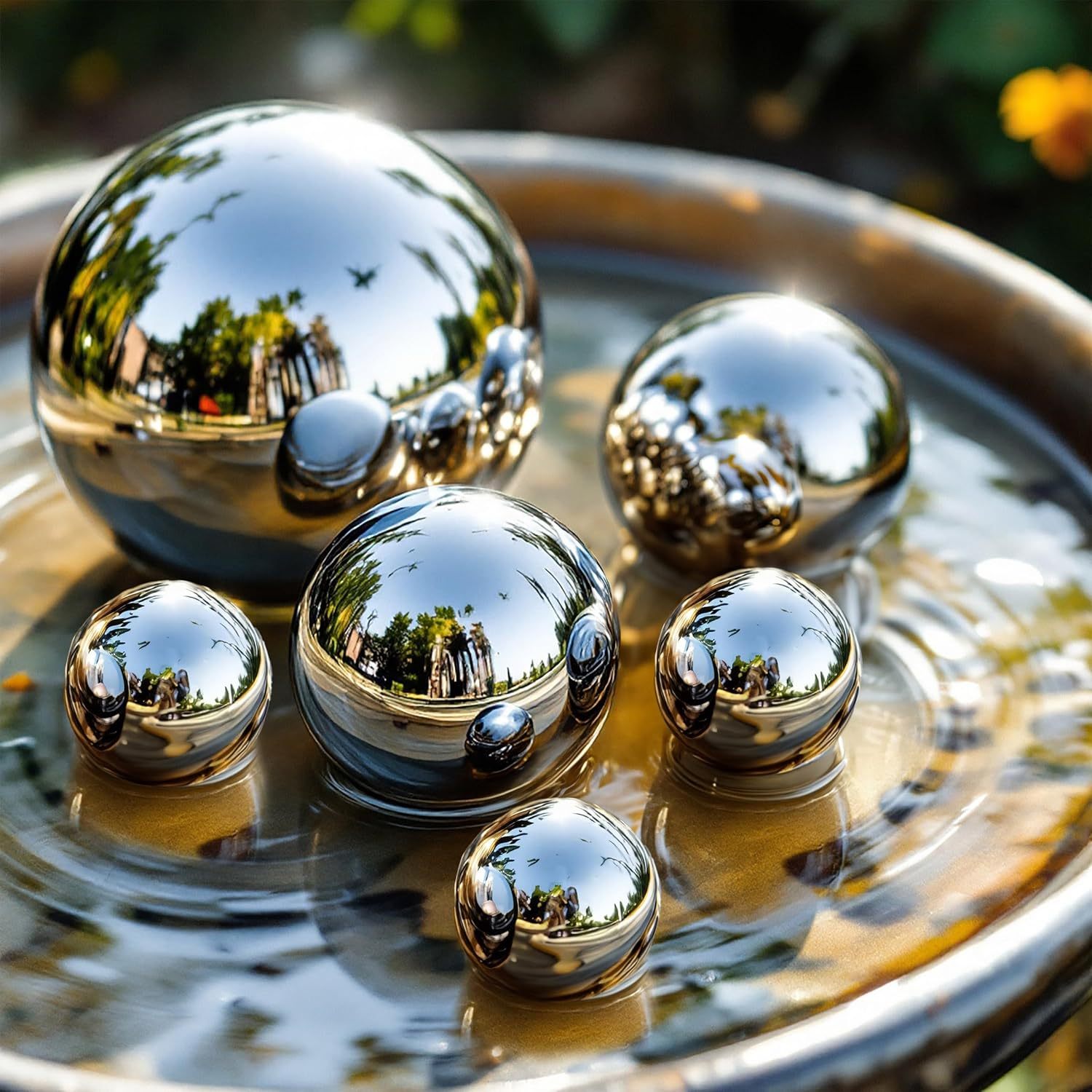 Shiny Stainless Steel Decorative Balls – 3 Sizes (2-6cm), Set Of 6 | Garden & Fountain Ornament, Metal Hollow Spheres For Outdoor/indoor Decoration