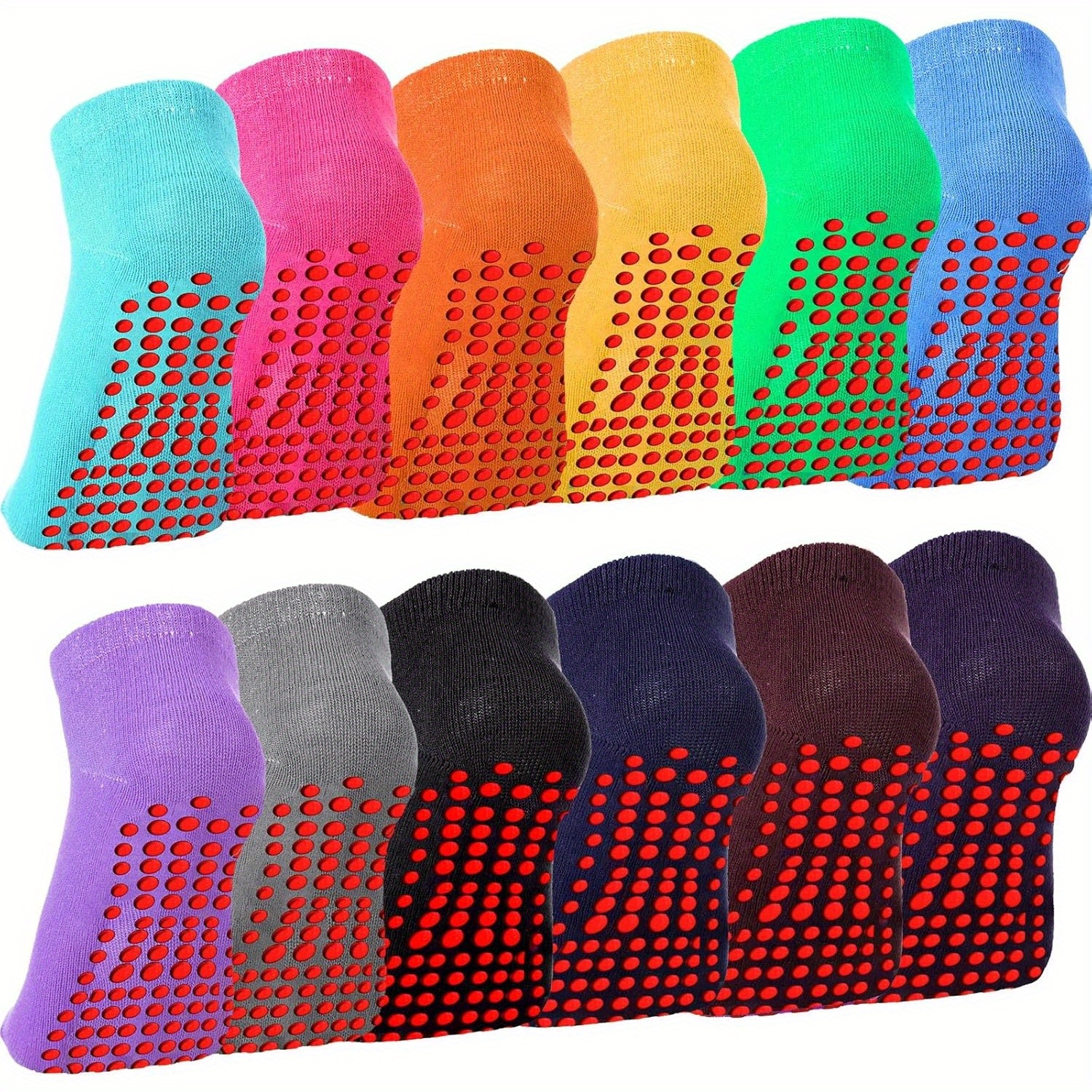 TEMU 12 Pairs Non Slip Yoga Socks For Women With Grips Pilates Anti Slip Gripper Hospital Socks