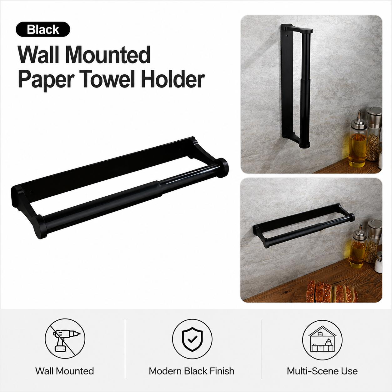 TEMU Modern Aluminum Paper Towel Holder, Wall Mounted Metal Towel Bar Kitchen Bathroom Laundry Room, Rust Resistant, Space Saving Home Organizer Rack