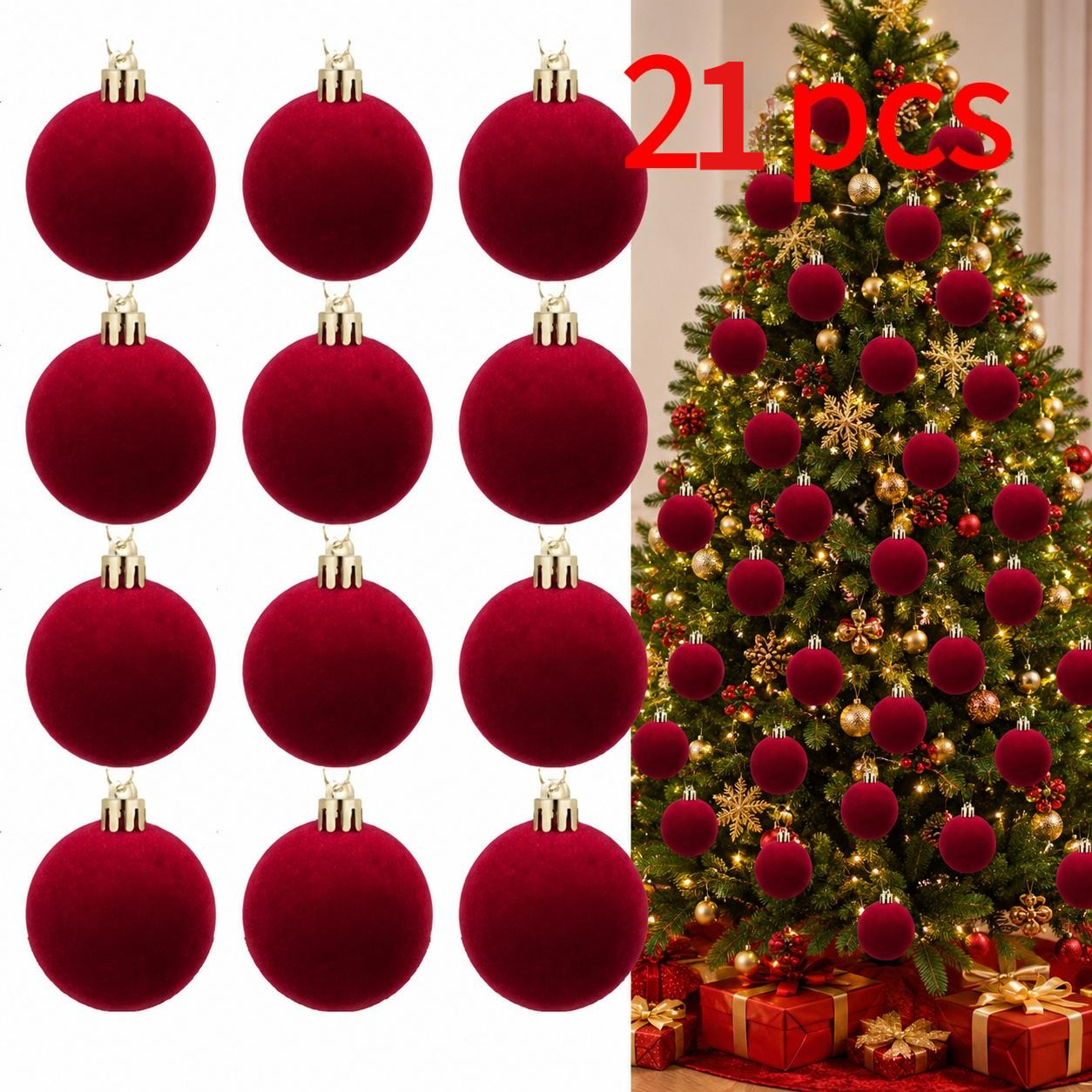 TEMU 21pcs Burgundy Velvet Christmas Balls, Home Decor Tree Ornaments – For Halloween, Thanksgiving, Birthdays And Weddings Handcrafts Christmas Ball