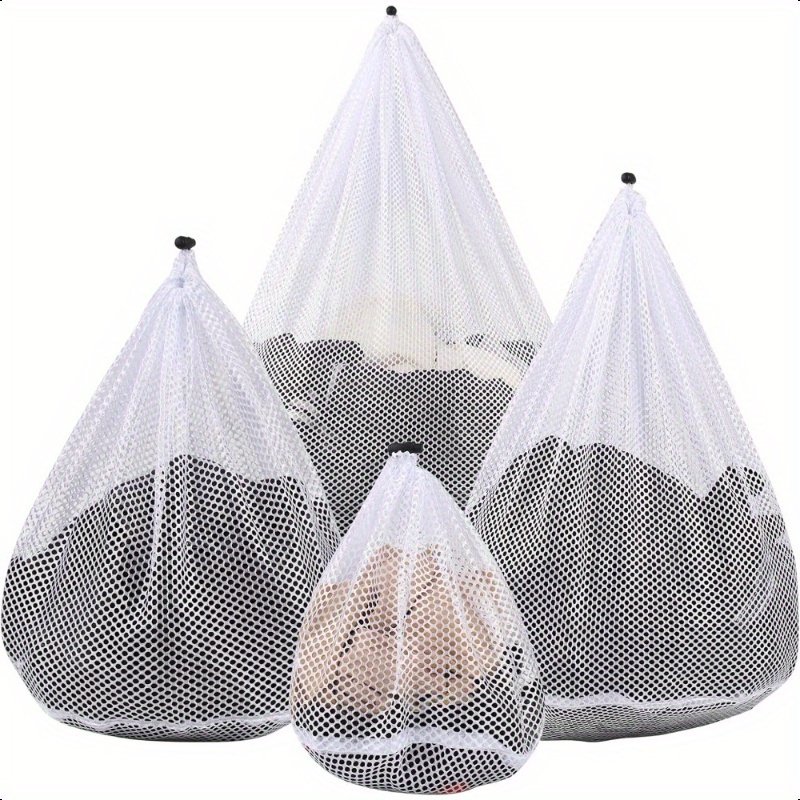 Image of Set Of 4 Mesh Laundry Bags Designed For Washing Clothes, Underwear, Lingerie, And Bed, Featuring A Durable Drawstring Closure In 4 Different Sizes
