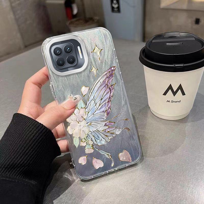 TEMU Phone Case Suitable For Oppo F17 Pro A93 Reno4 Lite Reno4 Oil Painting Element Chiffon Texture Tpu Soft Shell Shockproof Cover