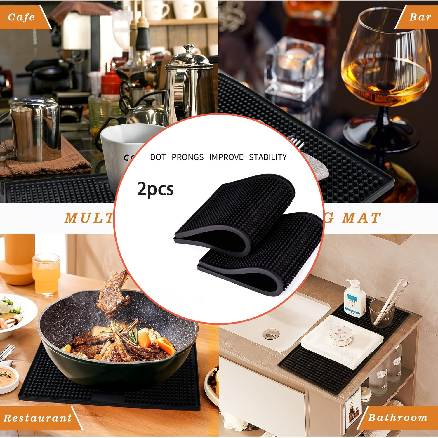 Image of 2pcs Plastic Bar Mats | Durable Thickened, Fashionable, Leak-proof, Slip-resistant, Non-toxic, Suitable For Cafes, Bars, Restaurants, And , 30.48cm X 15.24cm