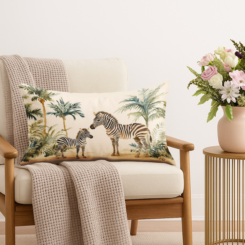 TEMU 1 de cojín de felpa con diseño de cebra y su en , 12X20 pulgadas / 30X50 cm, fundas de cojín decorativas adecuadas para salas de estar, sofás,