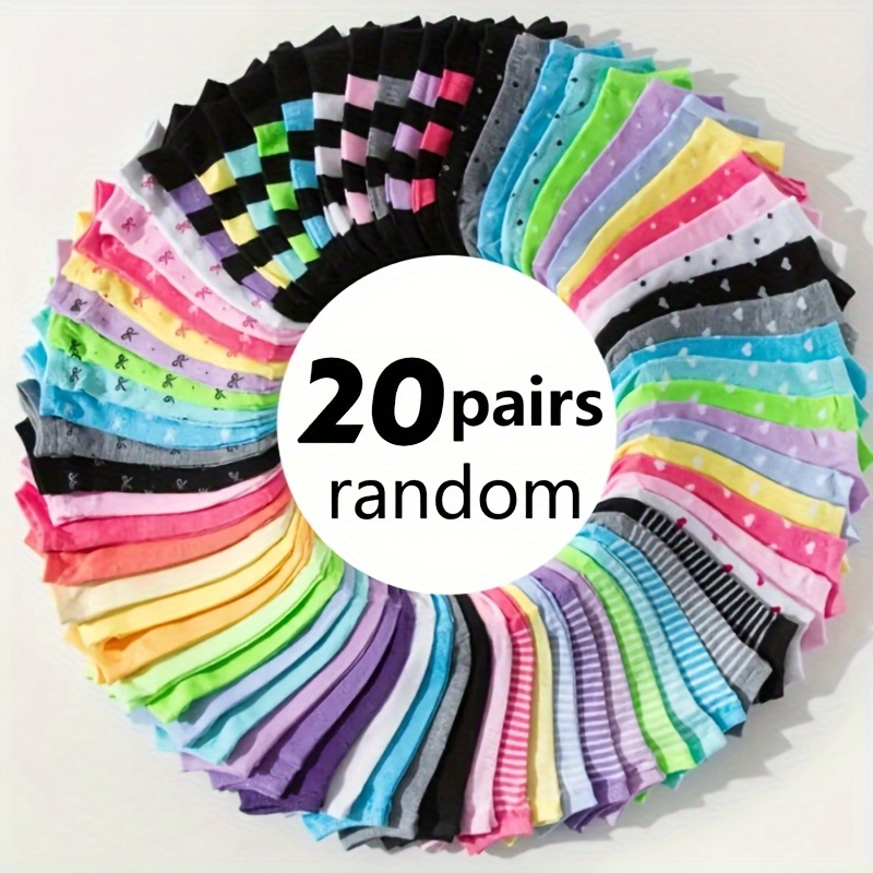 20 pairs random of candy colored socks casual breathable low cut socks soft and comfortable breathable socks sports socks womens spring and summer socks valentines day christmas gift