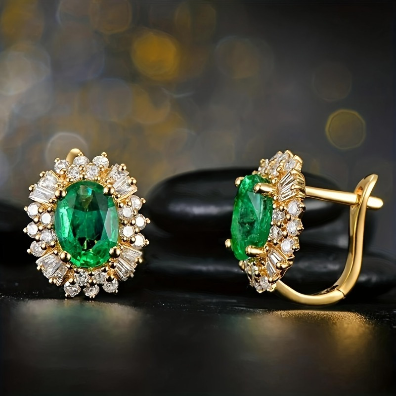 E-shop Damen Vintage elegante Creolen mit eingelegtem grünem synthetischem Zirkonia für Frauen Braut, für Hochzeiten, Jahrestagsgeschenke, Partys,