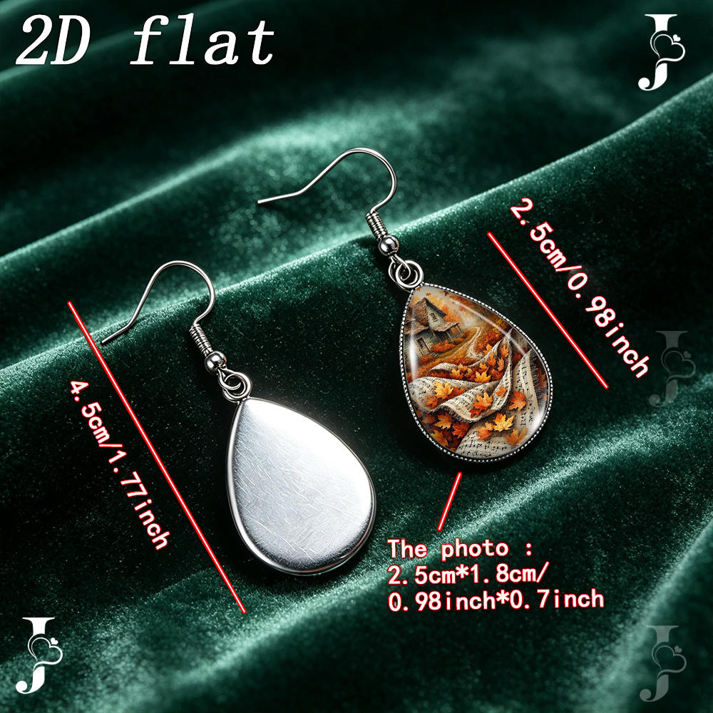 Teardrop Dangle Earrings with Autumn Maple Leaves Pattern