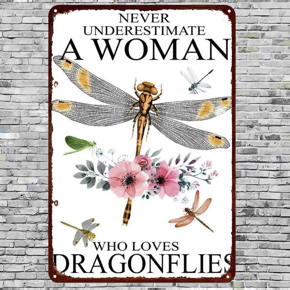 TEMU 2d Flat 1pc, "never A Woman Who Dragonflies" - Vintage Metal Wall Art Decor, Rustic Iron Sign For Home, Garden, Or Gift 8×12 Inch, 2d Flat, Room