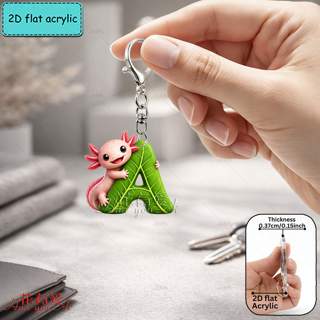TEMU 2d Flat - [2d Flat] Acrylic Keychain, Cute Mexican Salamander Letter Keychain, Novelty Keychain, , Q-version Mexican Salamander, Cute Reptile,