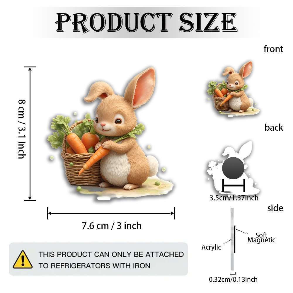 TEMU Adorable imán de rosa con una cesta de zanahorias. de acrílico con una base de goma, es para la decoración de cocina de Pascua, la decoración de
