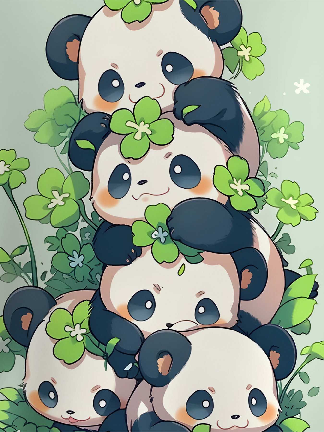 Light Green Cute Panda-Themed 2pcs Set for Girls