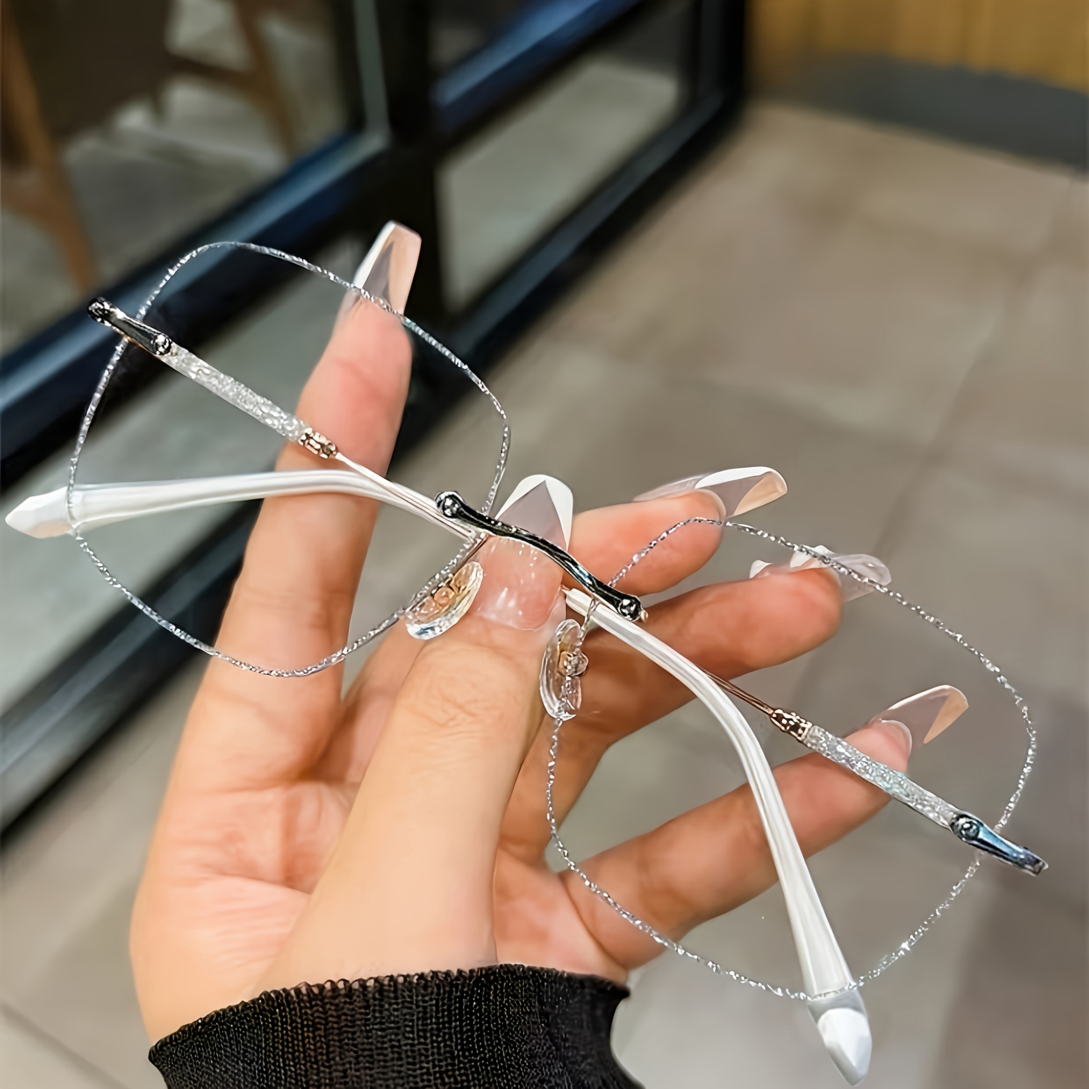 1pc Starry Sky Frameless Transparent Lens Women's Glasses, Shiny Frame