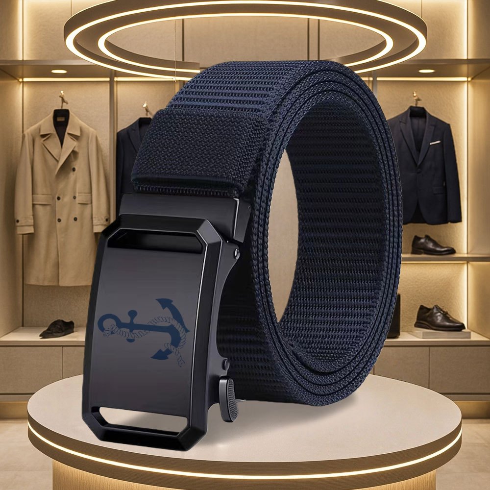 TEMU 1pc Casual Men's Novelty Belt With Blue Anchor Print, Business Belt For Men, Suitable For Pairing With Jeans, Stylish Business Men's Belt, Great