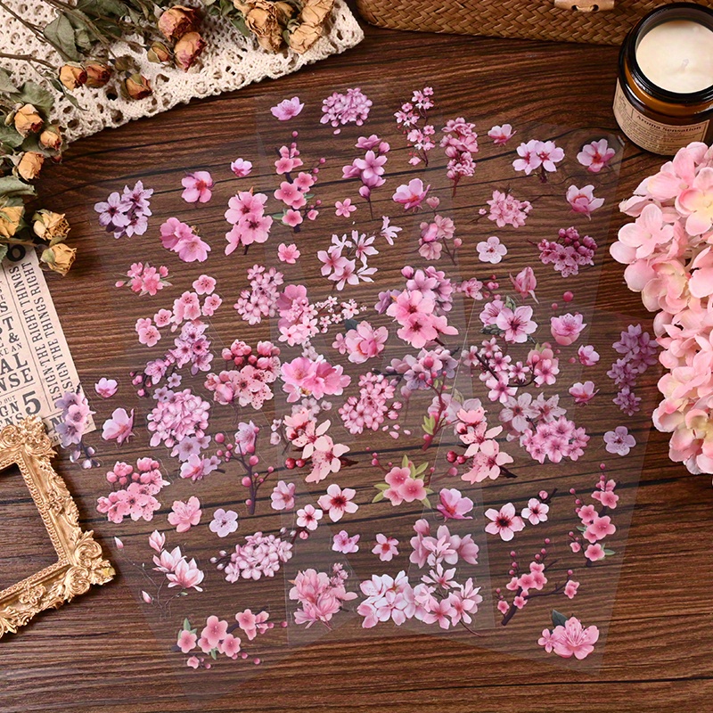 6 Sheets Of Retro Plant Floral Cherry Stickers, Pet Decorative Material Stickers, Suitable For Laptops, Mobile Phones, Notebooks And Musical Instruments - Art Paper Stickers And Sticker Collection