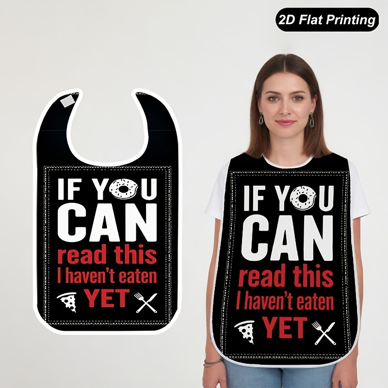 TEMU 1pc 2d Flat "i Haven't Yet" Printed Bib, Stylish Anti-scatter Dining Pouch For Adults And Seniors, Includes Utensil Elements, Fun Pattern, ,