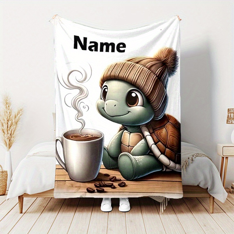 

Custom Name Sea Turtle Blanket – Soft Flannel Throw With Adorable Turtle & , Personalized For Family, Friends, Home, Office, Or Travel, Personalized Gift | Cute Animal Design | Plush , Turtle Decor,