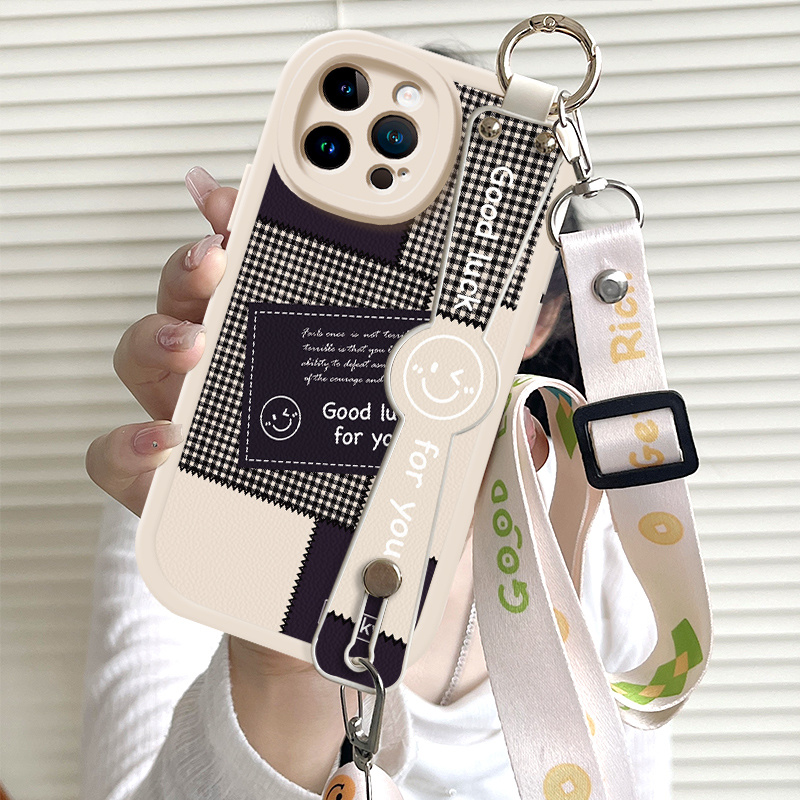 TEMU Fun Striped Pattern Shockproof Phone Case Suitable For Iphone 16/15/14/11 Pro/plus/max/, Trendy Creative Wrist Strap With Stand Function And