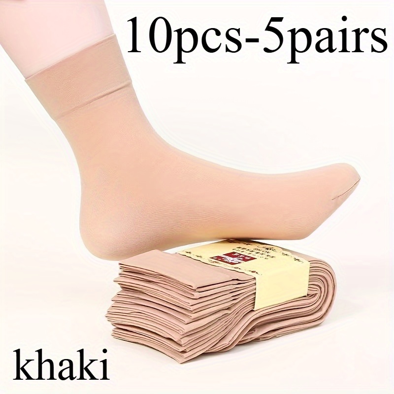 E-shop 10 Stück/5 Stück Damen Dicke Mesh Kurze Socken, Schnelltrocknende Atmungsaktive Einfarbige Socken, Khaki und Schwarz Verfügbar, Ohne Knöpfe,
