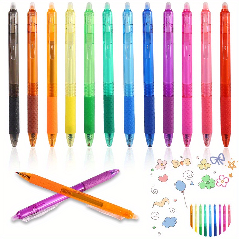 

Erasable Gel Pens, 12 Colors Retractable Erasable Pens Clicker, Assorted Color Inks, For Drawing Planner And Puzzles