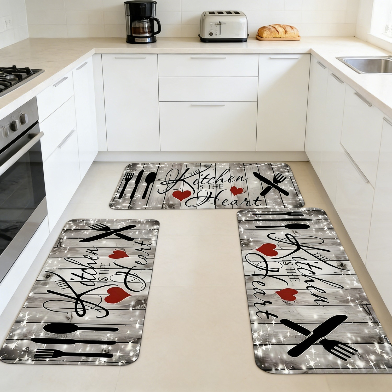 TEMU 3pcs Farmhouse Kitchen Floor Mat Set - Suitable For Comfortable Style Decoration In Kitchens, Bedroom, Living Rooms, Dining Room, And Bathrooms,