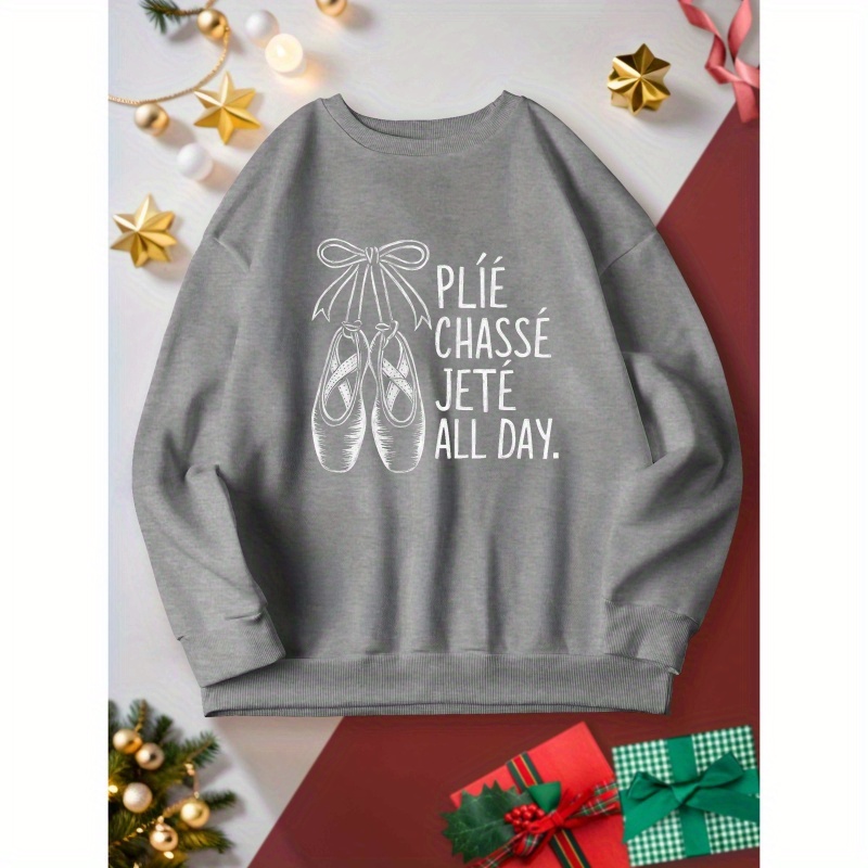 

Women's Cozy Ballet Shoes Graphic Sweatshirt - Green Crew Neck With "pierre Les Jettes" Print, Casual Polyester Pullover For Fall & Spring, Machine Washable